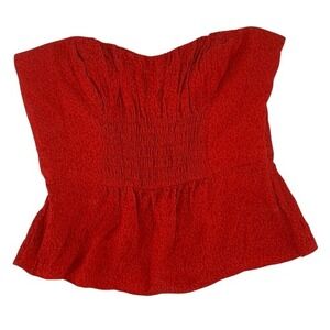 Trina Turk Red 100% Silk‎ Strapless Boned Peplum Top Size 10 Cocktail Party
